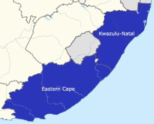 A map of Kwazulu-Natal and Eastern Cape to show people where we deliver timber trusses.